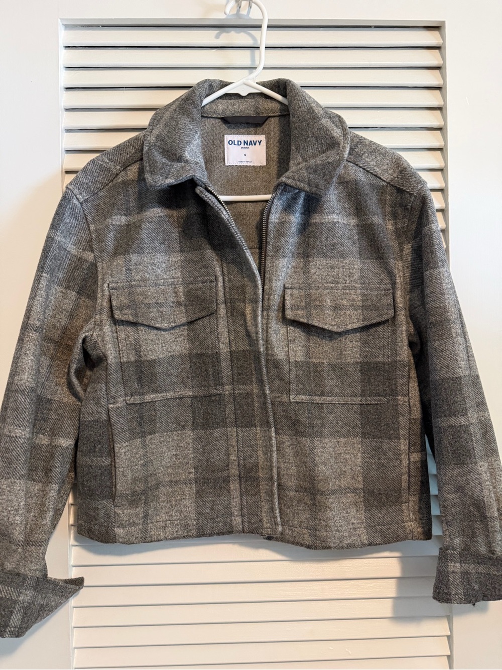 Old Navy Gray Plaid Zip Utility Jacket